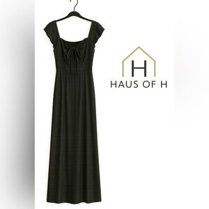 HAUS OF H silk Black Maxi Dress with Bow Front